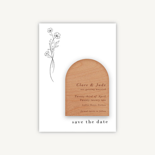 Simple Floral Wooden Magnet Save the Date
