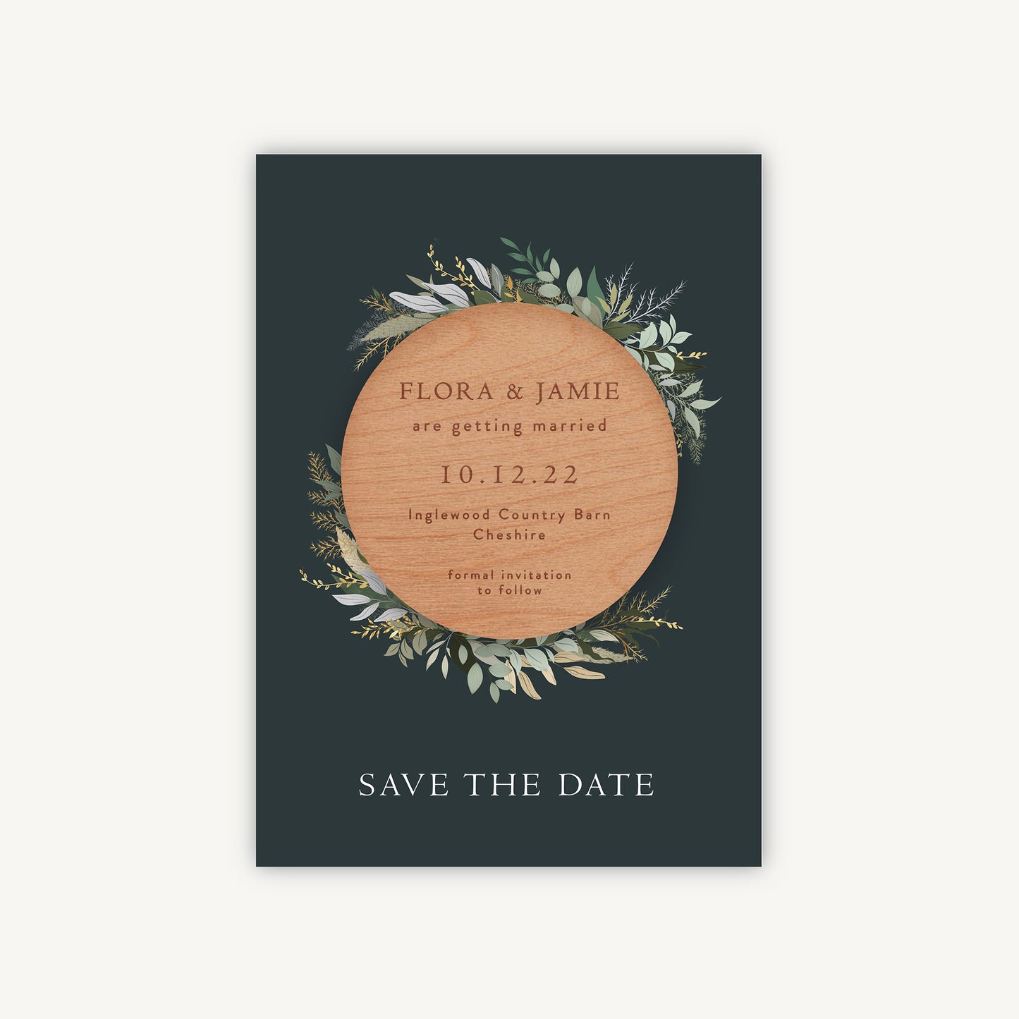 Winter Botanical Wooden Magnet Save the Date