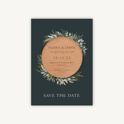 Winter Botanical Wooden Magnet Save the Date