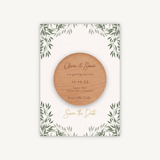 Botanical Rustic Wooden Magnet Save the Date