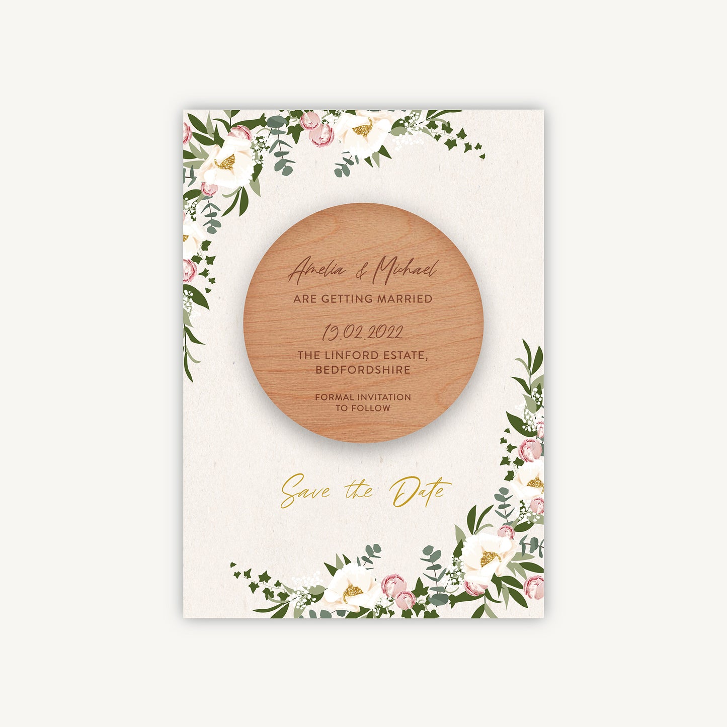Floral Hoop Wooden Magnet Save the Date