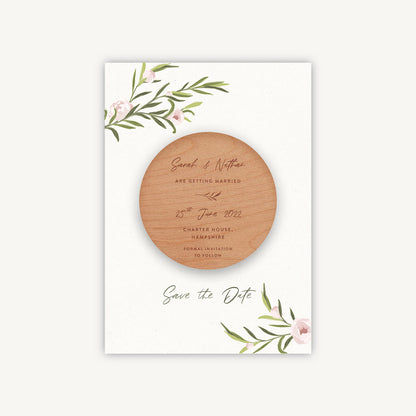Blush Peony Wooden Magnet Save the Date