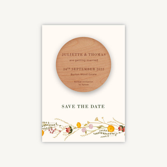 Rustic Wildflowers Wooden Magnet Save the Date