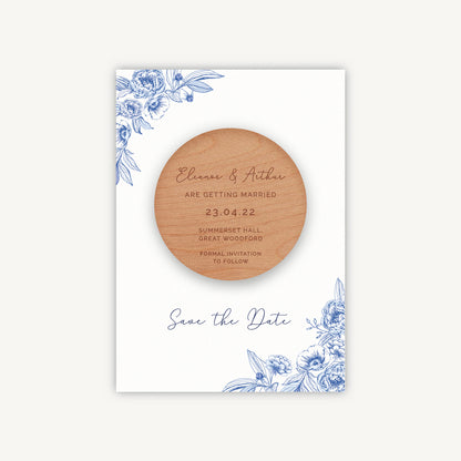 Farmhouse Blue Wooden Magnet Save the Date
