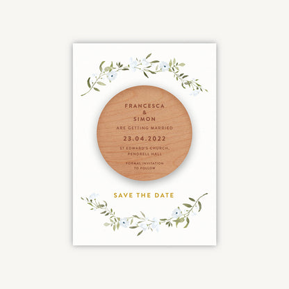 Spring Flowers Wooden Magnet Save the Date