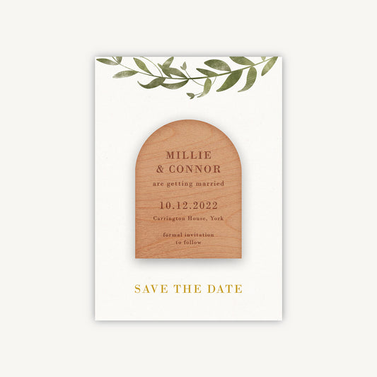 Greenery Botanical Wooden Magnet Save the Date