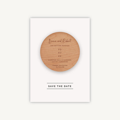 Modern Script Wooden Magnet Save the Date