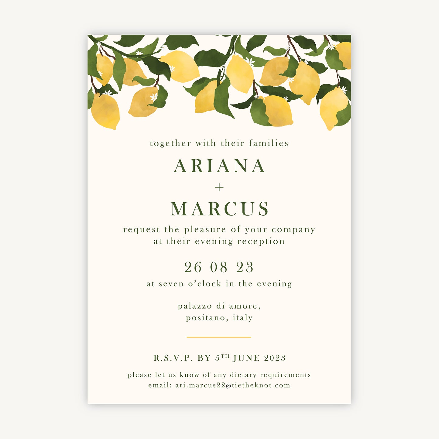 Amalfi Lemons Evening/Reception Wedding Invitation