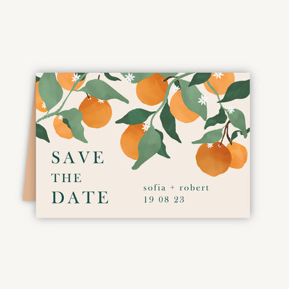 Mediterranean Oranges Folded Wedding Save the Date