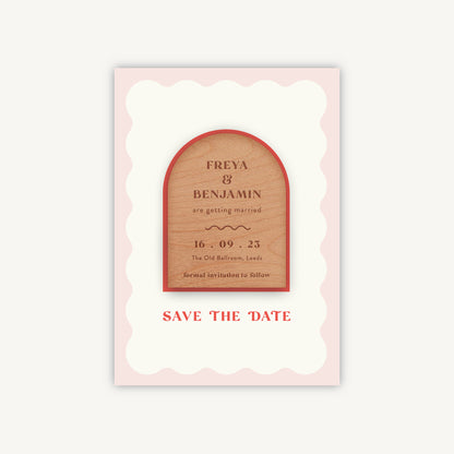 Retro Revival Wooden Magnet Save the Date
