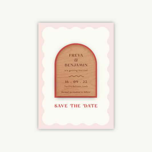 Retro Revival Wooden Magnet Save the Date