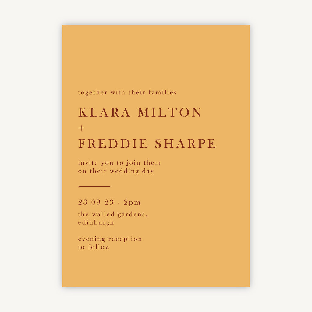 Caramel Autumn Colour Block Wedding Invitation