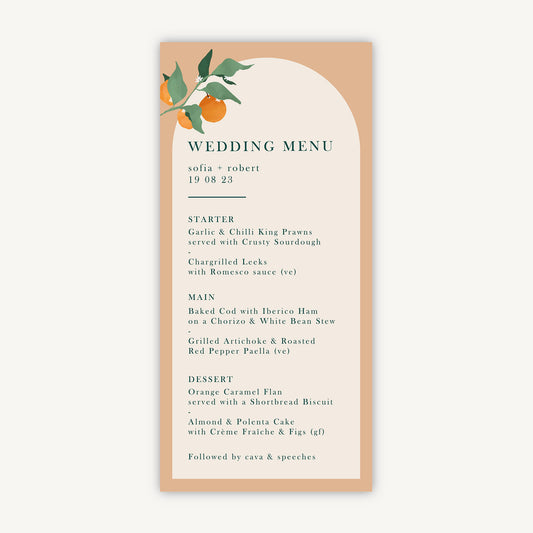 Mediterranean Oranges Wedding Menu