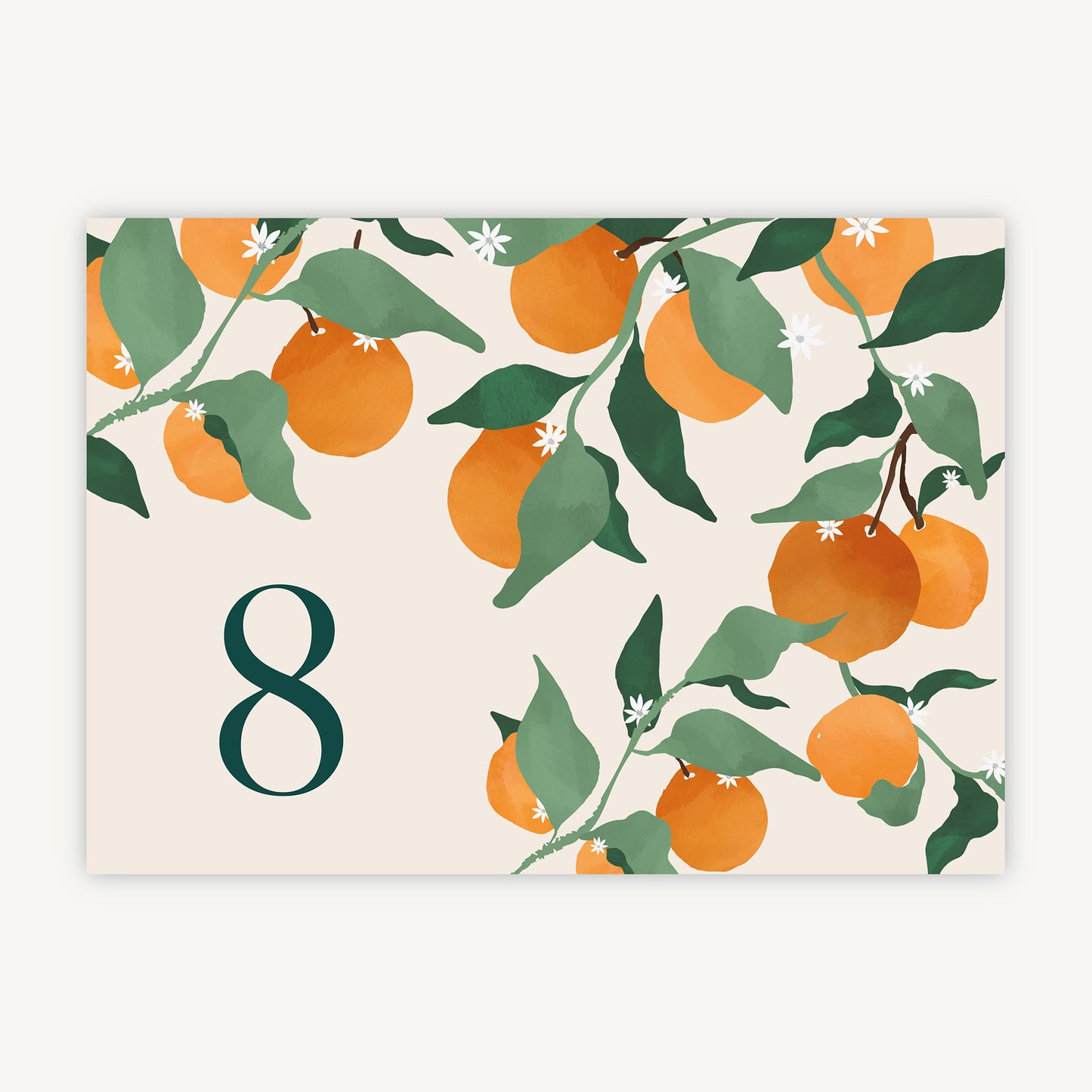 Mediterranean Oranges Wedding Table Number