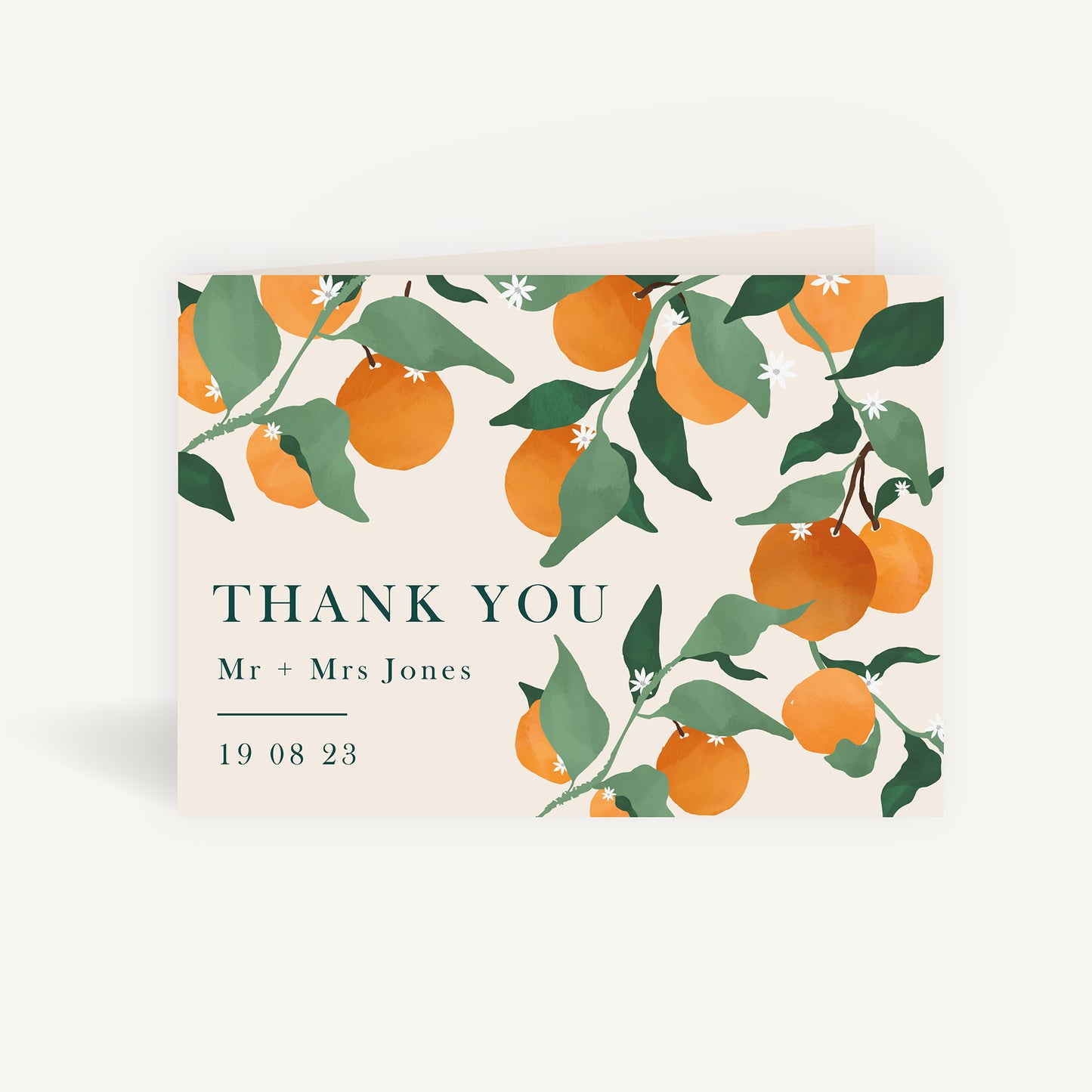 Mediterranean Oranges Wedding Thank You Card Folded