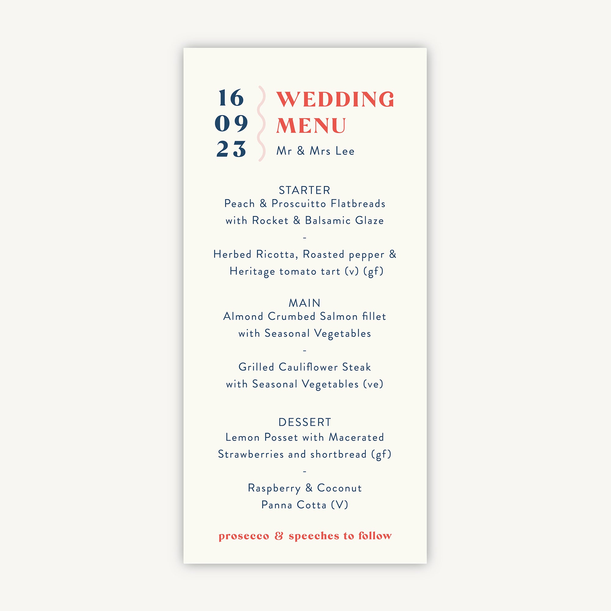 Retro Revival Wedding Menu