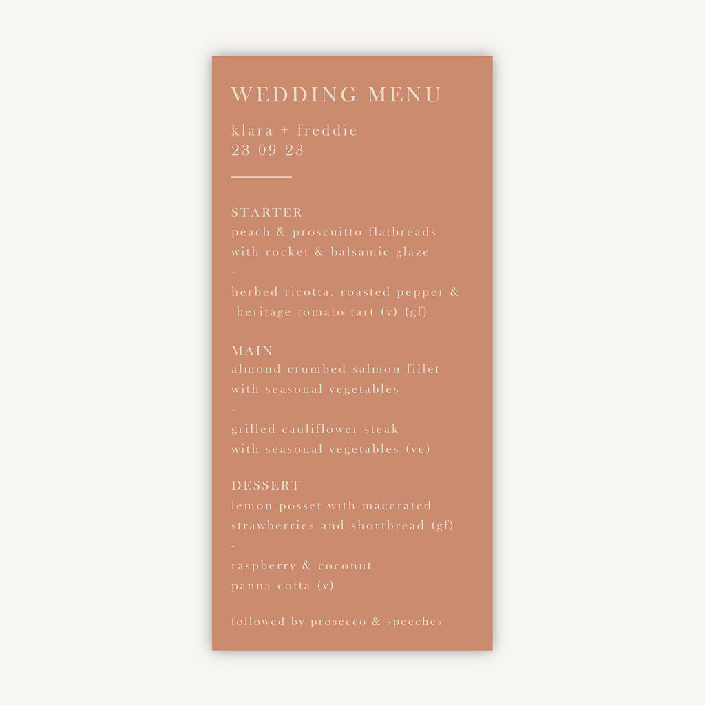 Caramel Autumn Colour Block Wedding Menu