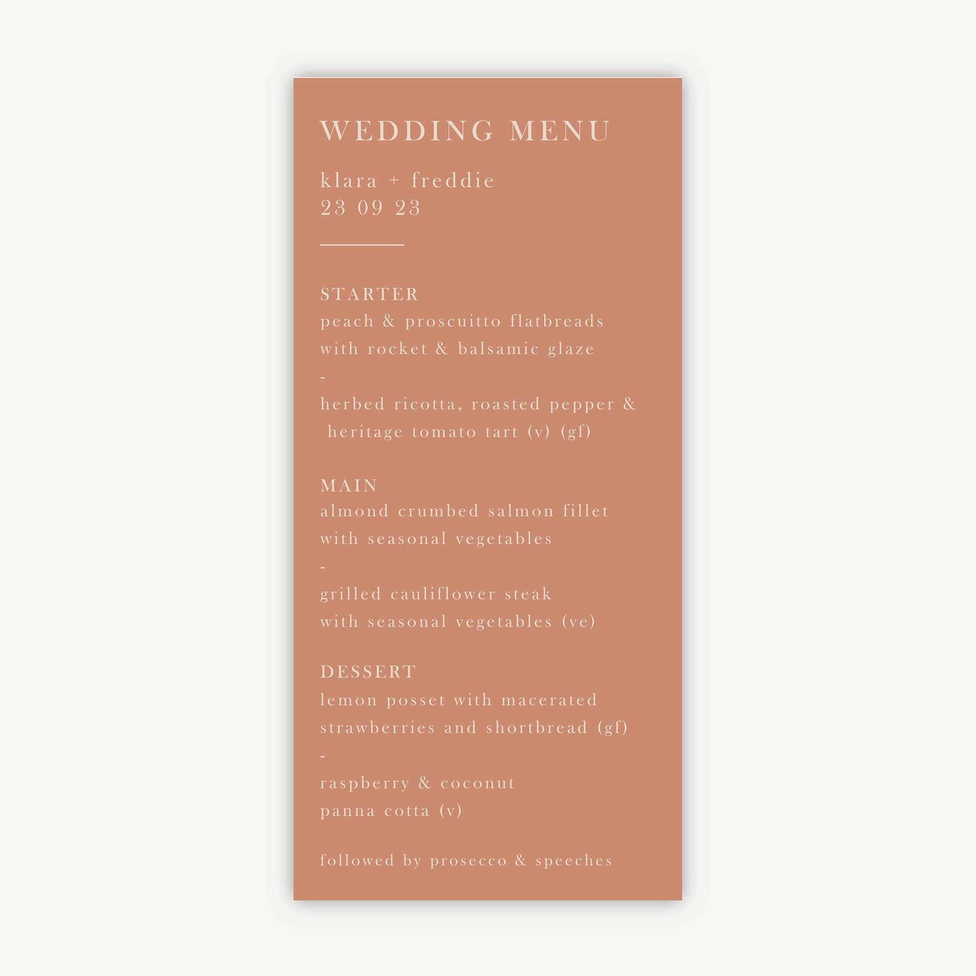 Caramel Autumn Colour Block Wedding Menu