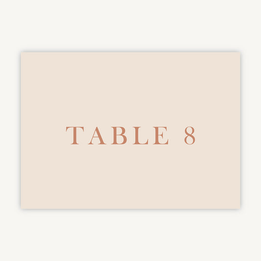 Caramel Autumn Colour Block Wedding Table Number