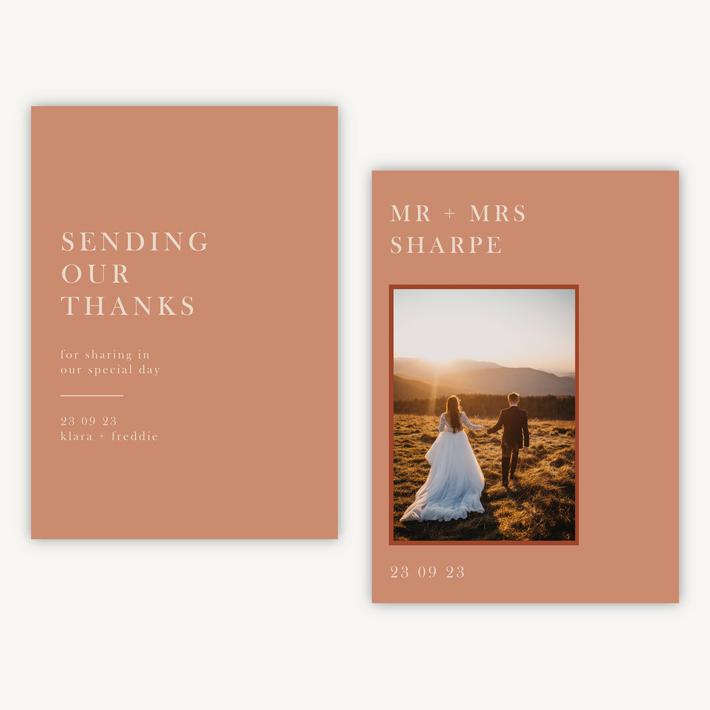 Caramel Autumn Colour Block Photo Wedding Thank You Card