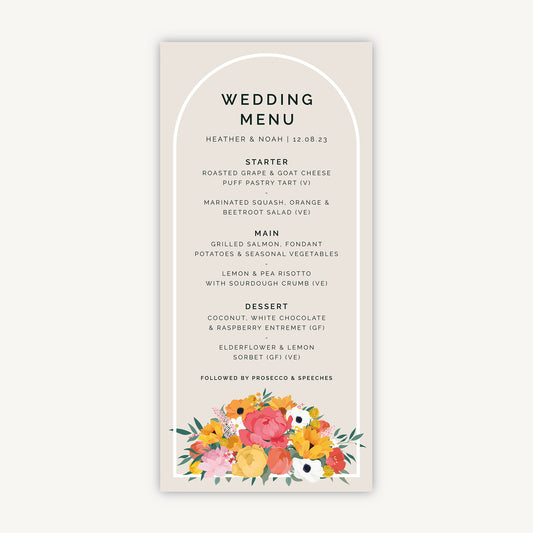 Bright Flowers Wedding Menu