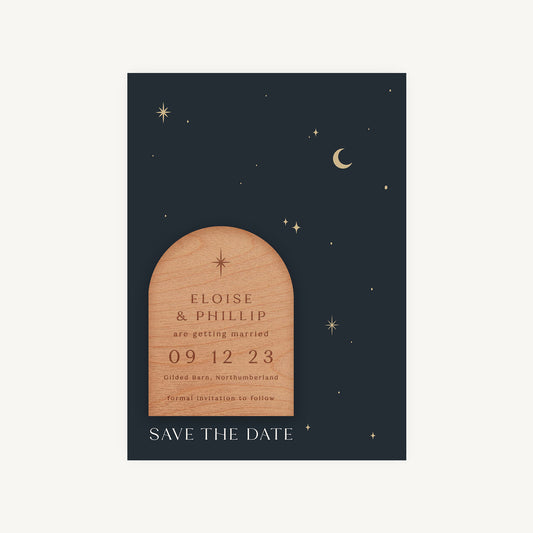 Celestial Night Sky Wooden Magnet Save the Date