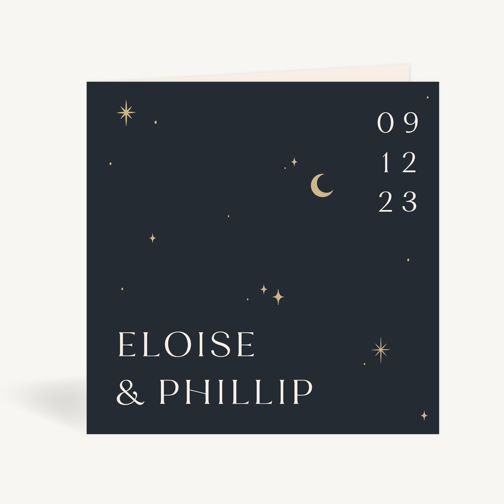 Celestial Night Sky Folded Wedding Invitation Sample