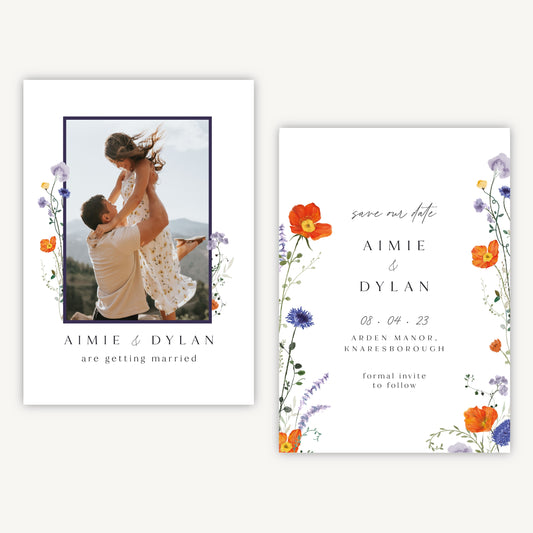 Pressed Wildflowers Photo Wedding Save the Date