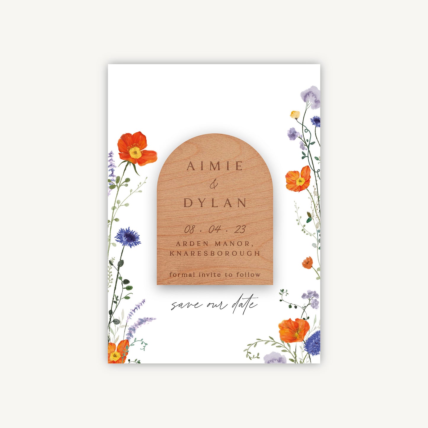 Pressed Wildflowers Wooden Magnet Save the Date