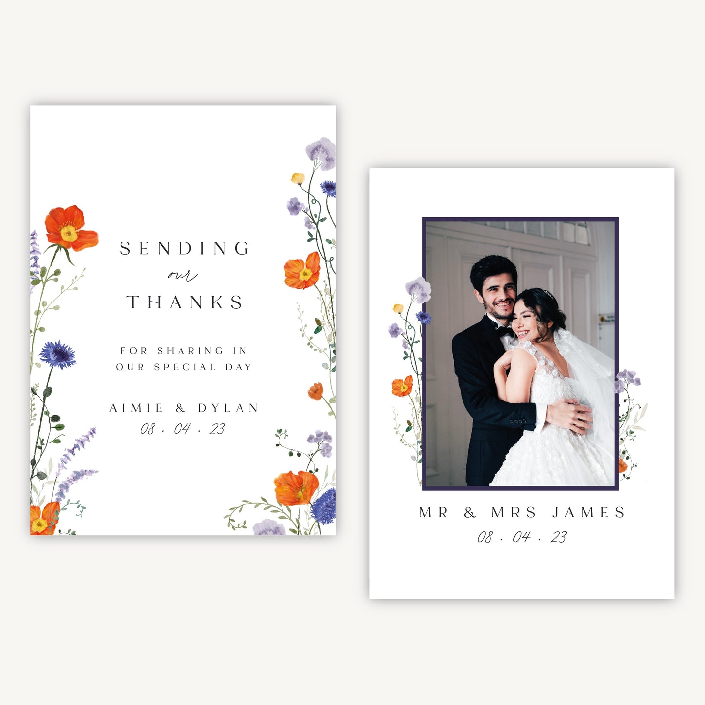 Pressed Wildflowers Photo Wedding Thank You Card