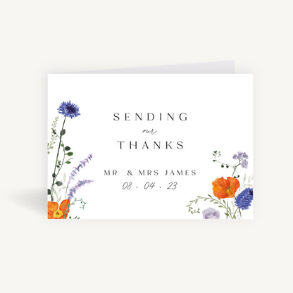 Pressed Wildflowers Wedding Thank You Card Folded