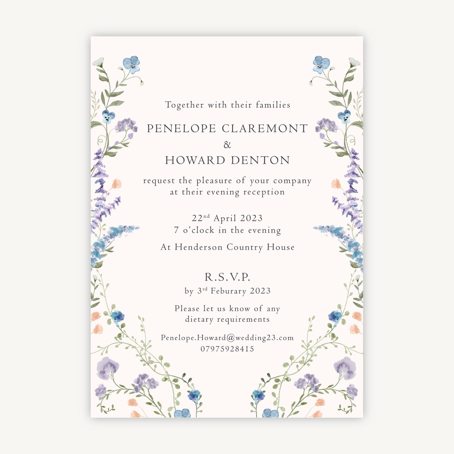 Regency Floral Evening/Reception Wedding Invitation