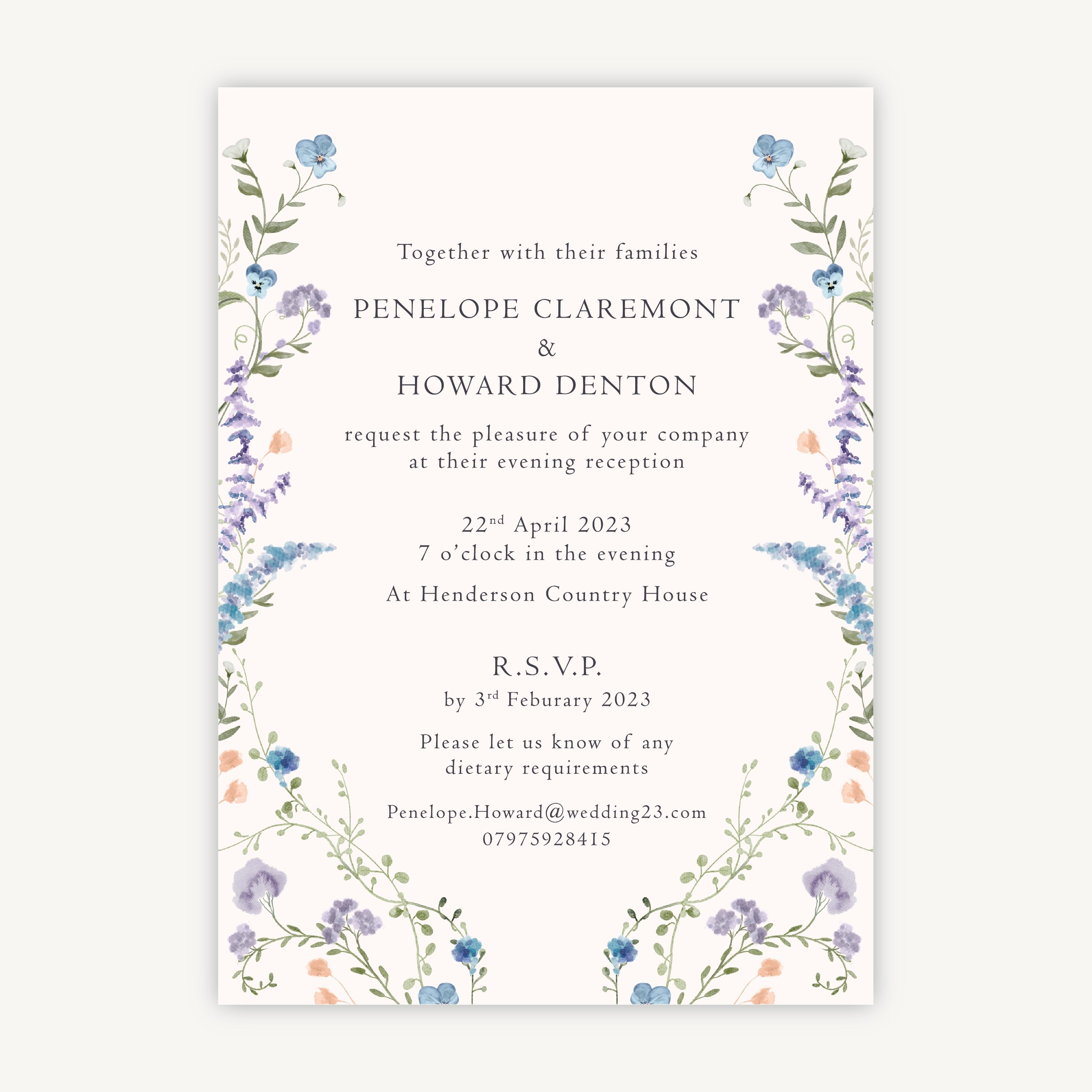 Regency Floral Evening/Reception Wedding Invitation