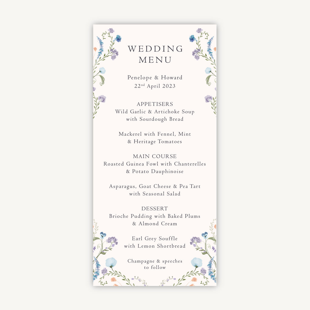 Regency Floral Wedding Menu