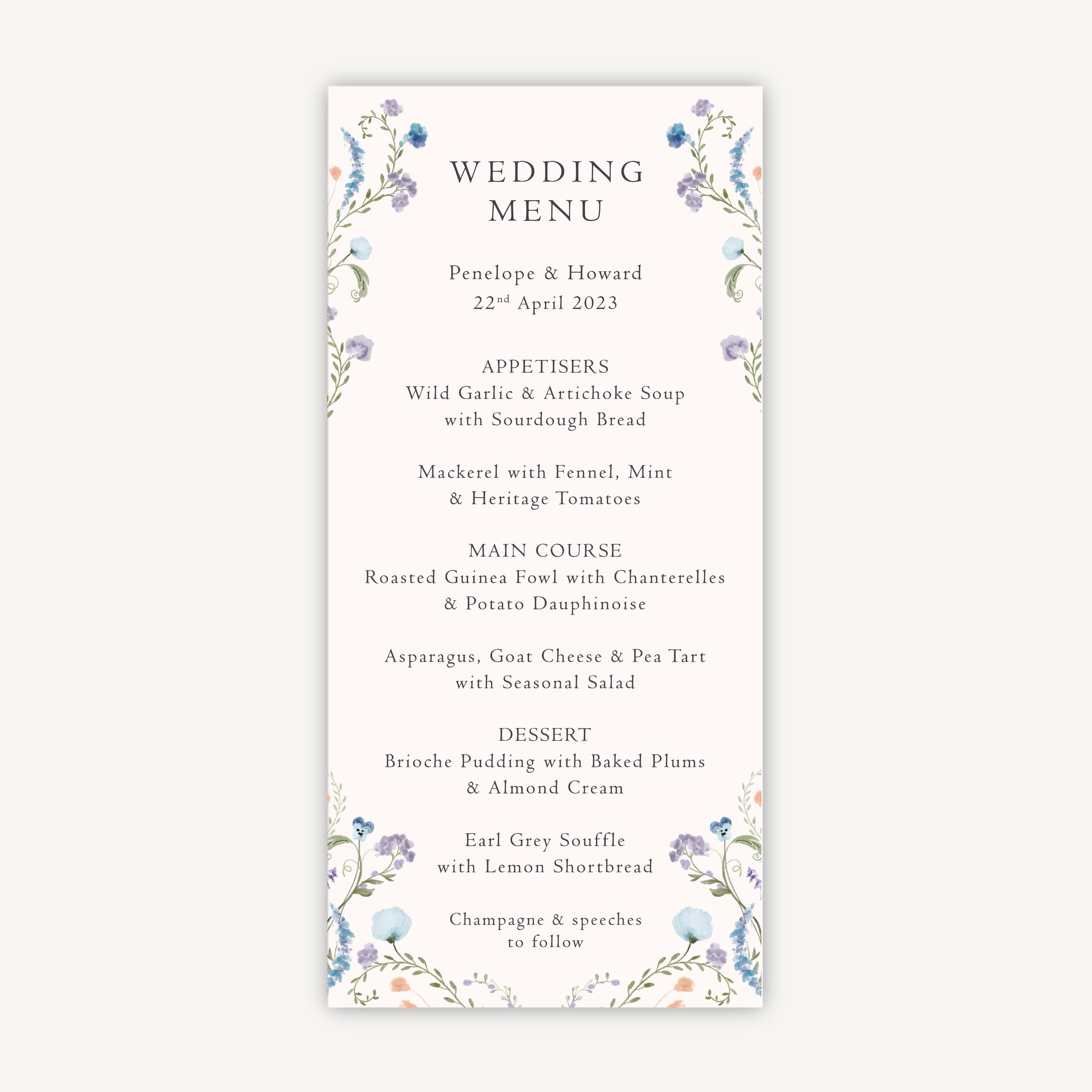 Regency Floral Wedding Menu