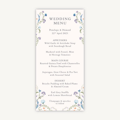 Regency Floral Wedding Menu