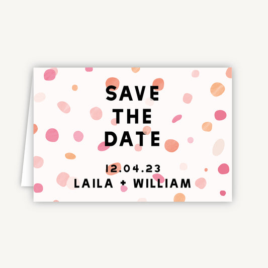 Bright Pink Confetti Folded Wedding Save the Date