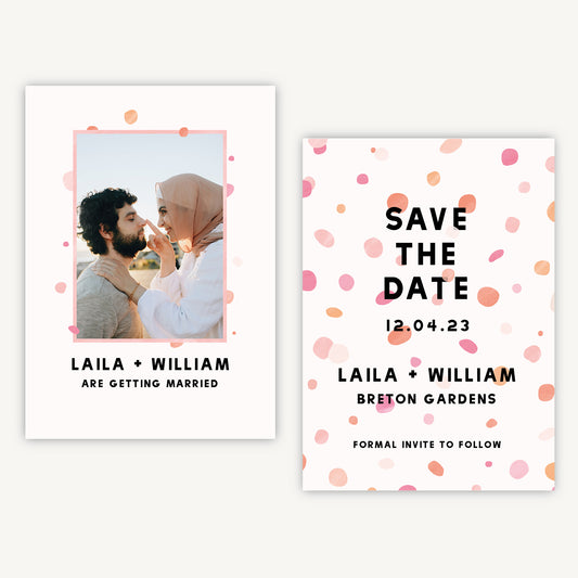 Bright Pink Confetti Photo Wedding Save the Date