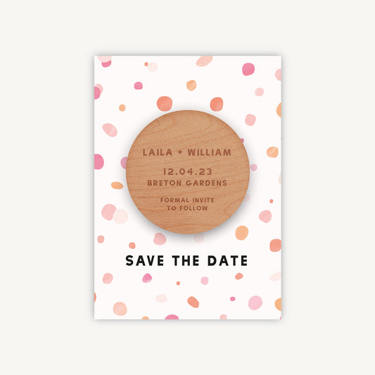 Bright Pink Confetti Wooden Magnet Wedding Save the Date