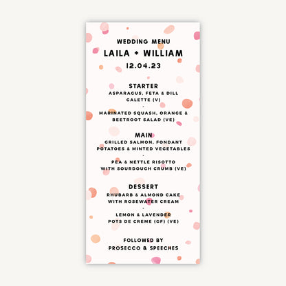 Bright Pink Confetti Wedding Menu