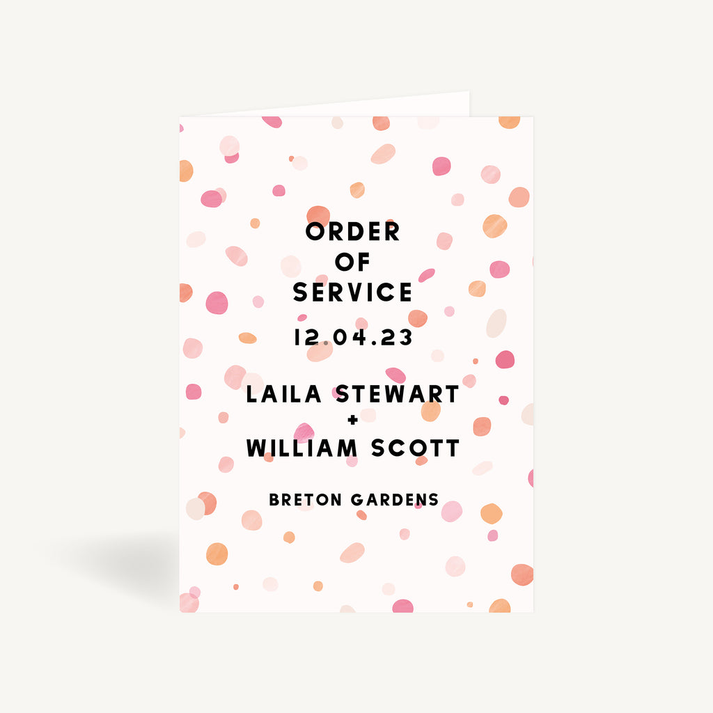 Bright Pink Confetti Wedding Order of Service