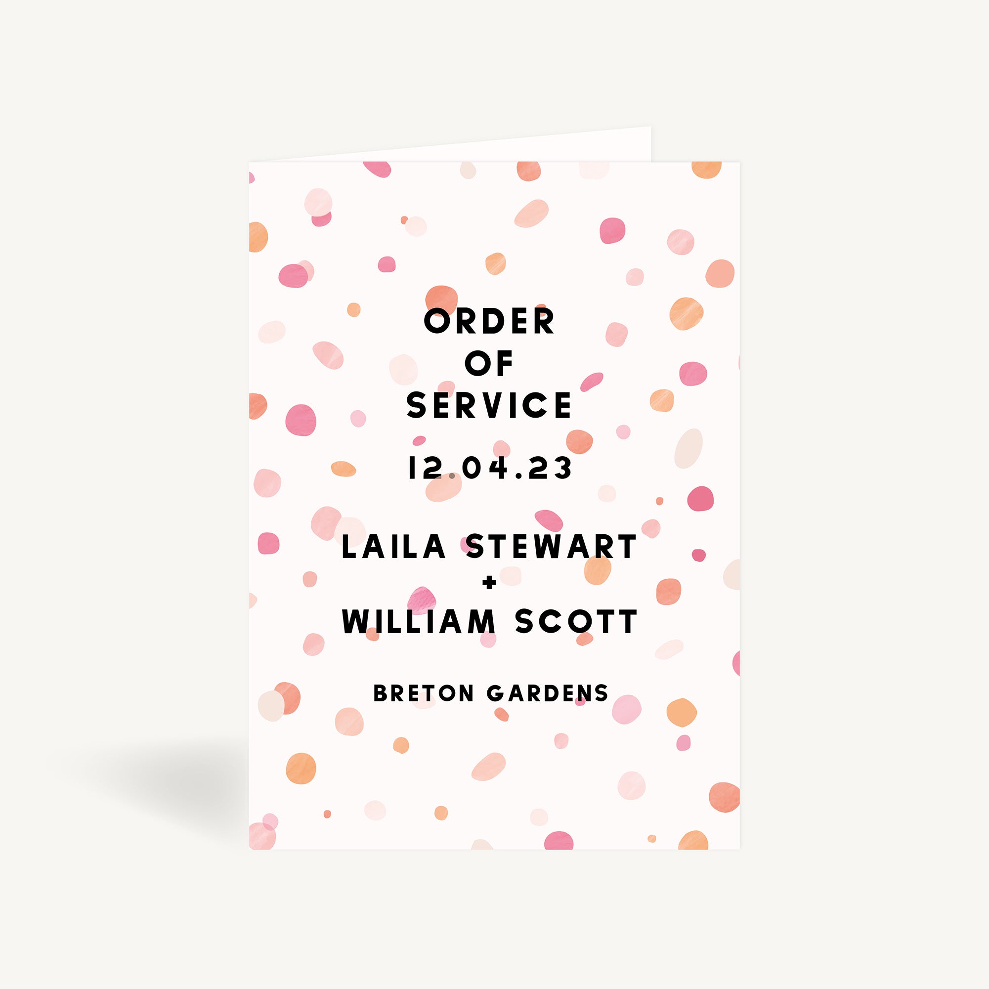 Bright Pink Confetti Wedding Order of Service