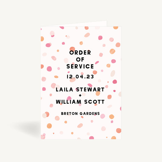 Bright Pink Confetti Wedding Order of Service