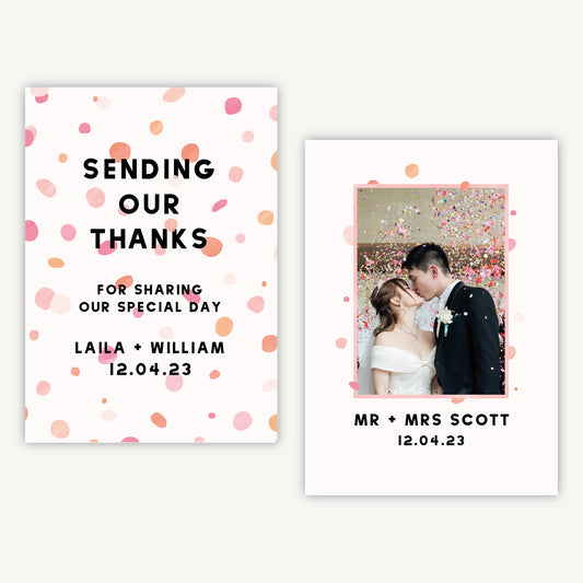 Bright Pink Confetti Photo Wedding Thank You Card