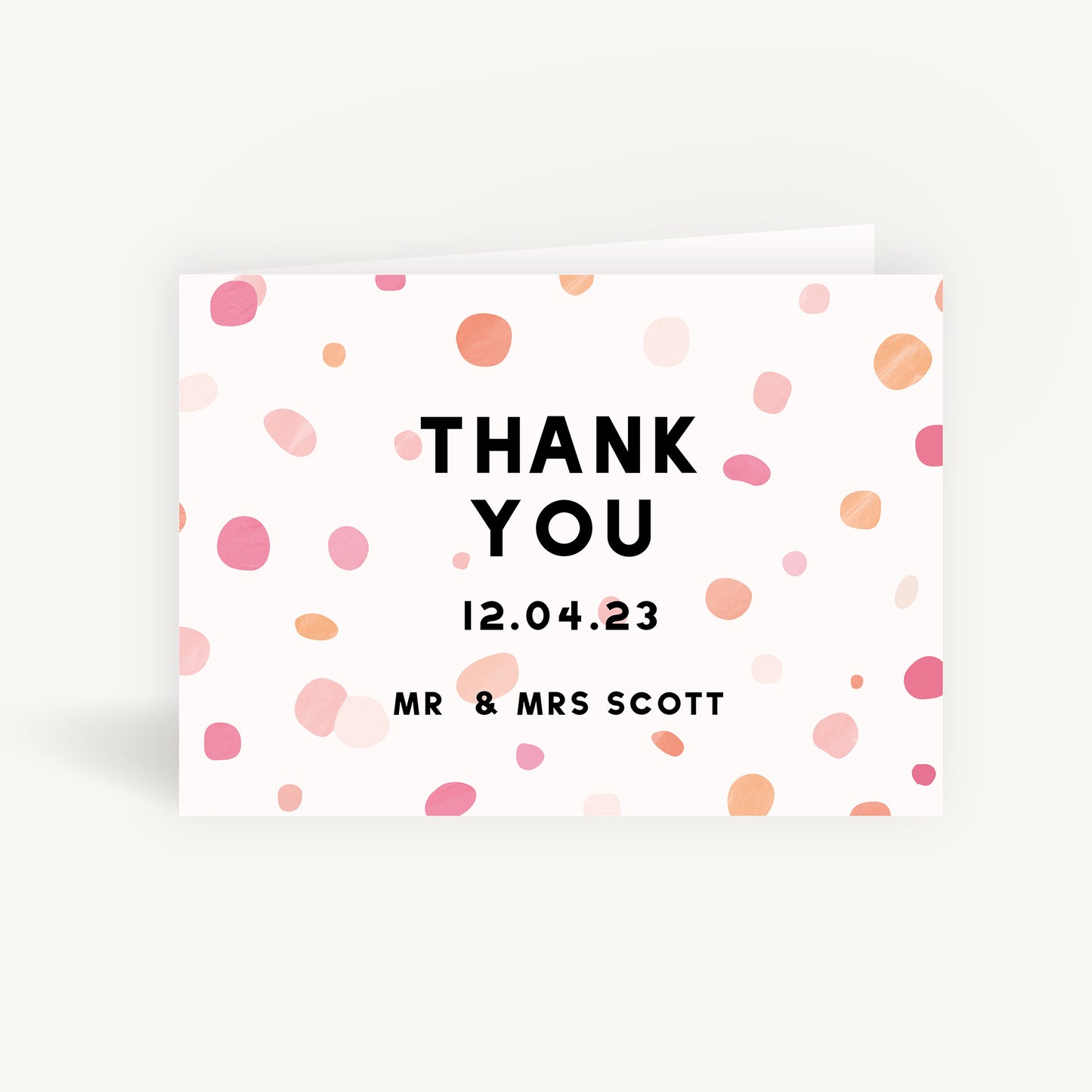 Bright Pink Confetti Wedding Thank You Card Folded