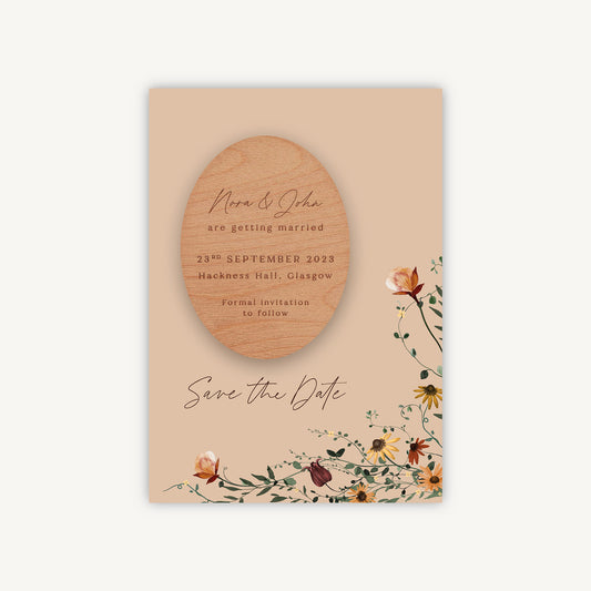 Autumn Wildflowers Wooden Magnet Wedding Save the Date