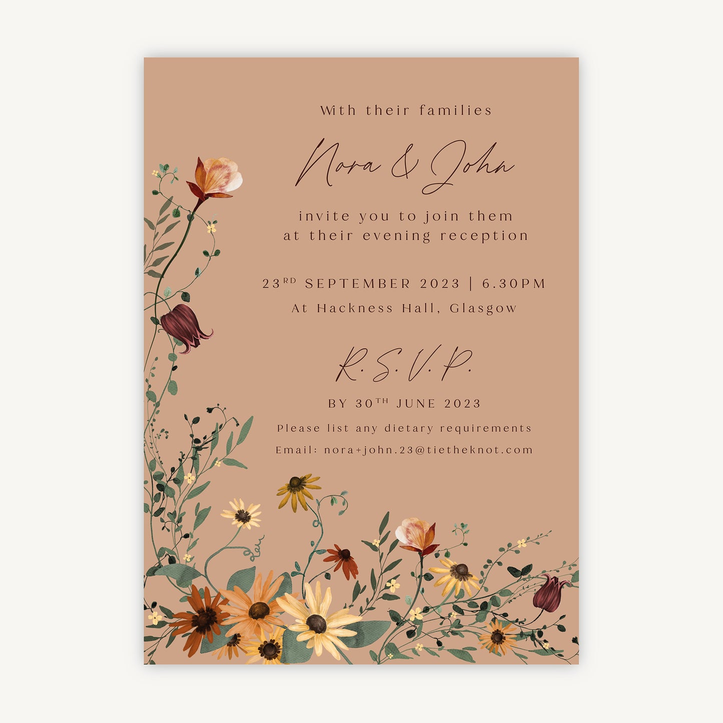 Autumn Wildflowers Evening/Reception Wedding Invitation