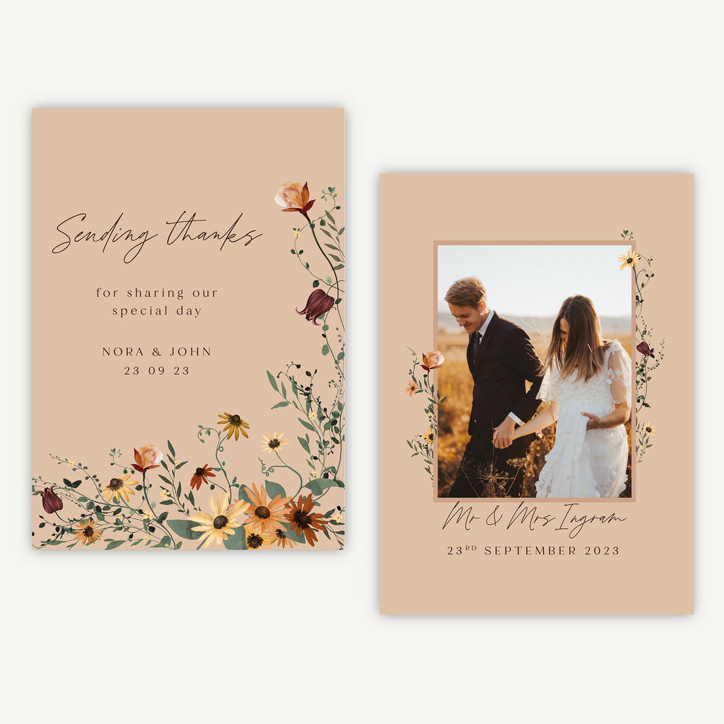 Autumn Wildflowers Photo Wedding Thank You Card