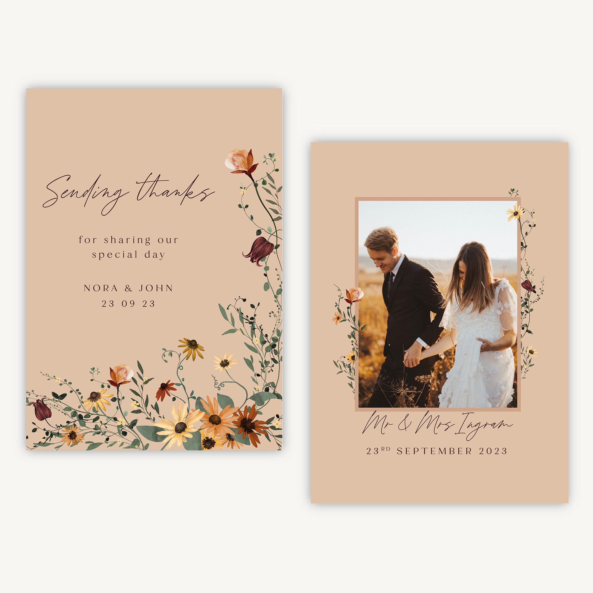 Autumn Wildflowers Photo Wedding Thank You Card