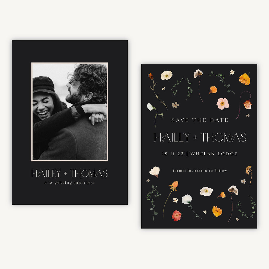 Winter Floral Photo Wedding Thank You Card